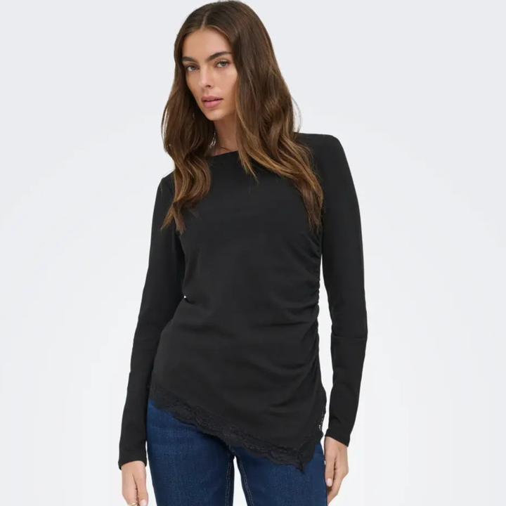 ONLY - BLUSE - LIVE LOVE RUCHING 15385111 - BLACK/LACE