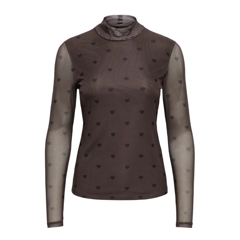 ONLY - MESHBLUSE - ERICA LIFE - 15141298 - COFFEE BEAN BLACK HEART