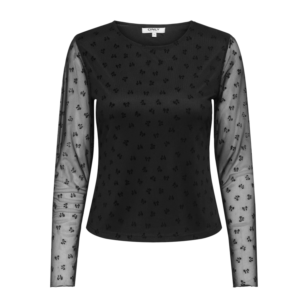 ONLY - TOP - SIENA 15362924 - BLACK FLOCK BOWS