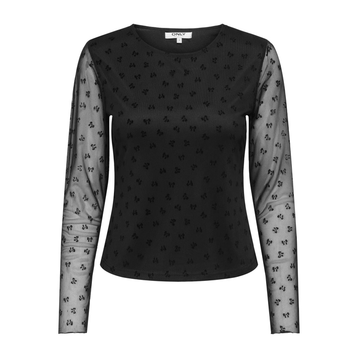 ONLY - TOP - SIENA 15362924 - BLACK FLOCK BOWS