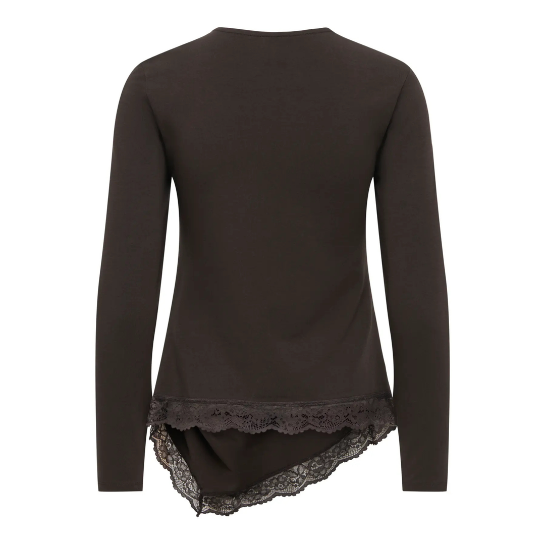 ONLY - BLUSE - LIVE LOVE RUCHING 15385111 - CHOCOLATE TORTE/LACE