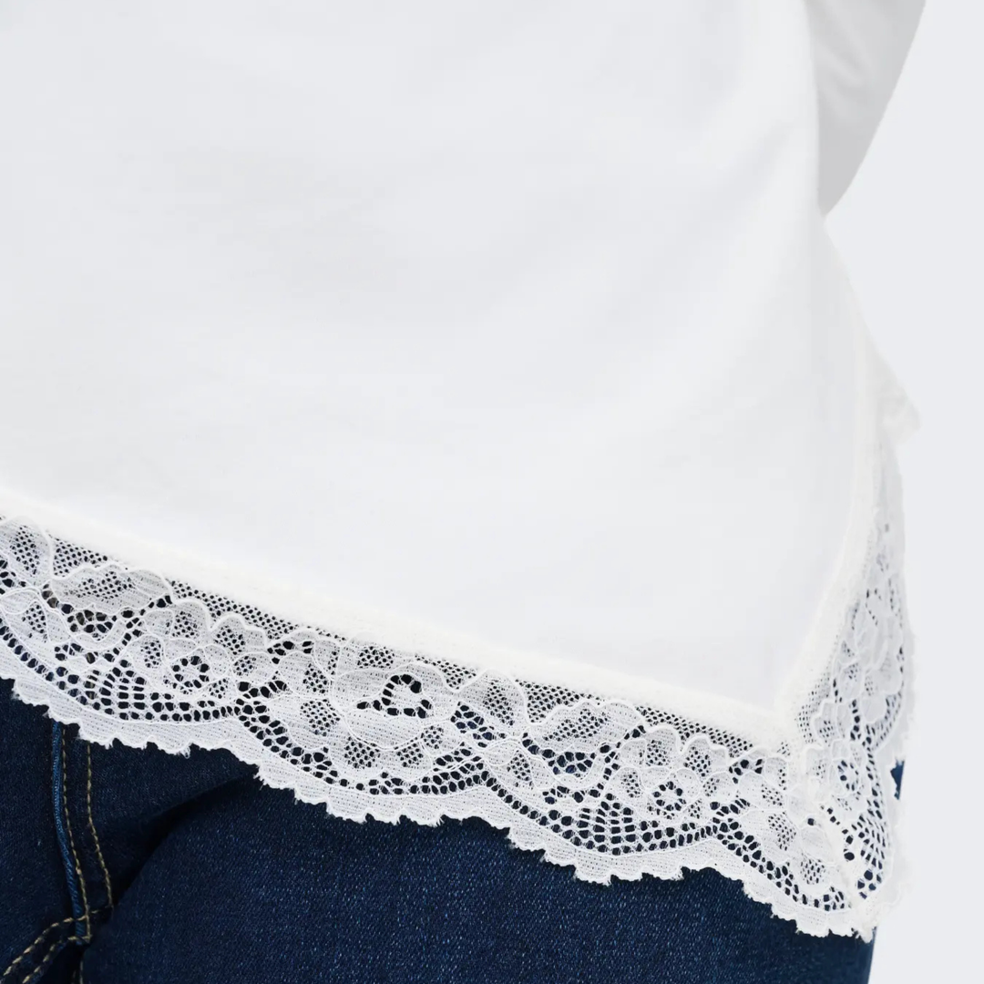 ONLY - BLUSE - LIVE LOVE RUCHING 15385111 - CLOUD DANCER/LACE