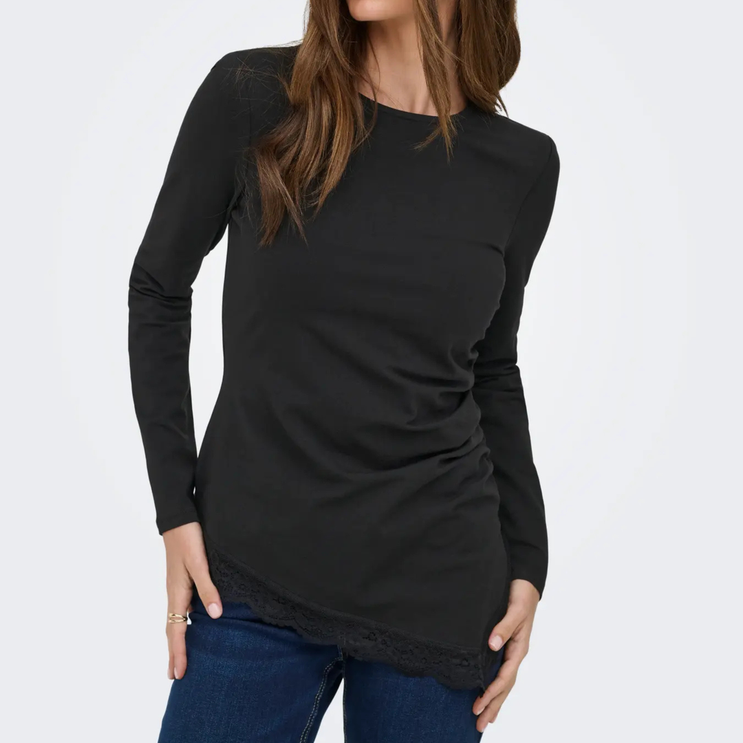 ONLY - BLUSE - LIVE LOVE RUCHING 15385111 - BLACK/LACE