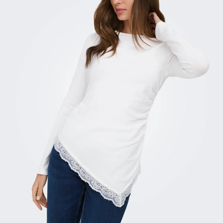 ONLY - BLUSE - LIVE LOVE RUCHING 15385111 - CLOUD DANCER/LACE