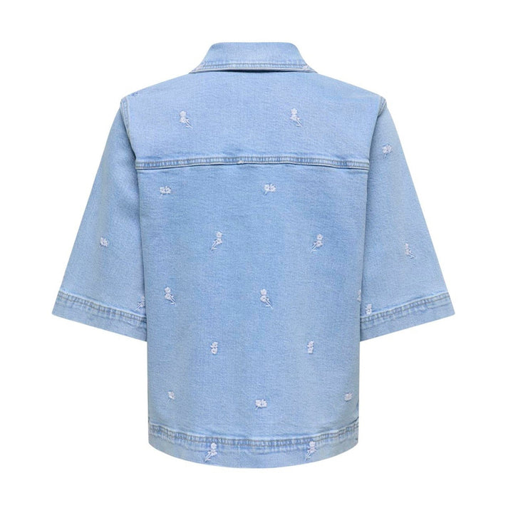 ONLY - SKJORTE - BELLA 15379245 - LIGHT BLUE DENIM/FLOWER EMB.