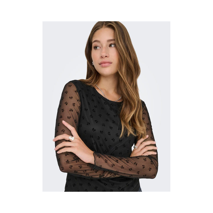 ONLY - TOP - SIENA 15362924 - BLACK FLOCK BOWS